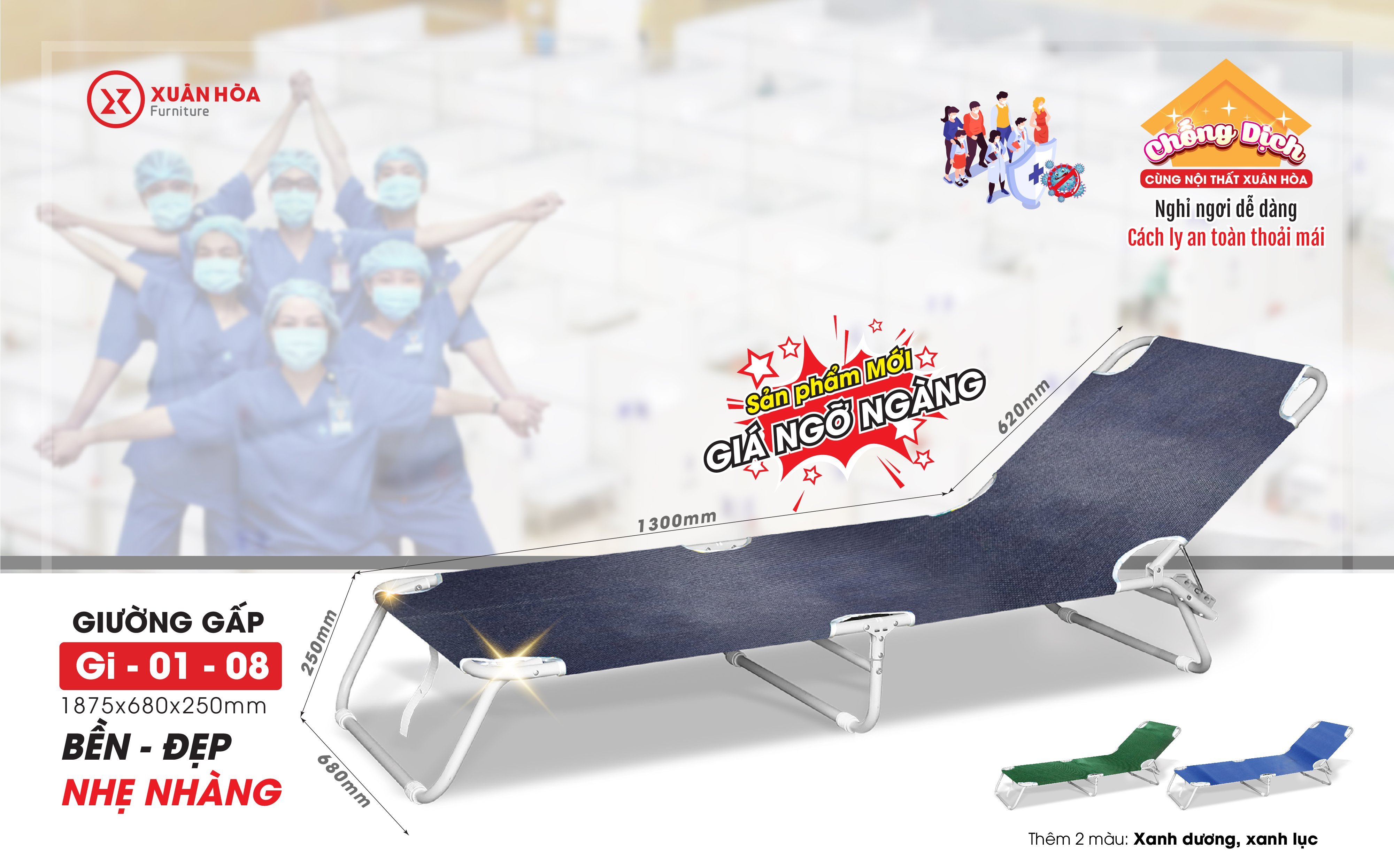 Giường gấp chống dịch GI-01-08